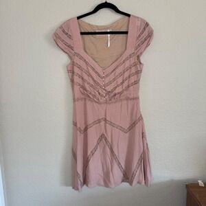 Free People Dusty Pink Mini Dress with Lace Trim